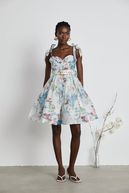 Ophelia Floreal Print Belted Mini Dress