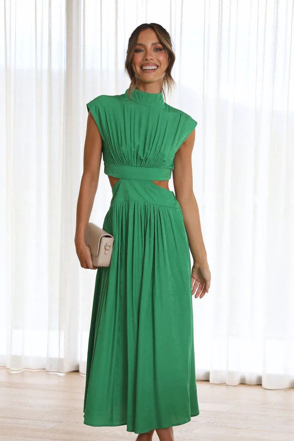 Cutout Waist Pocketed Vacation Midi Dress