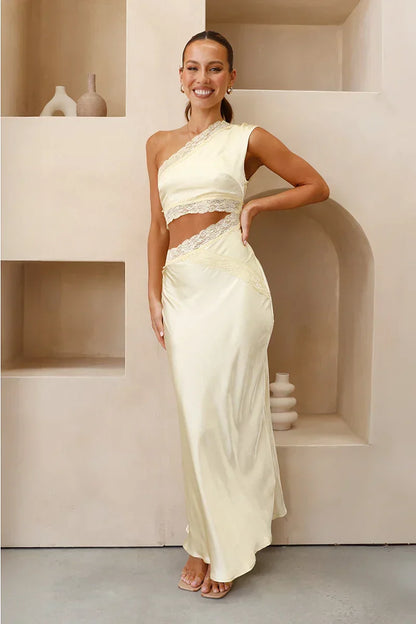 Emily One Shoulder Maxi Dress - Yellow