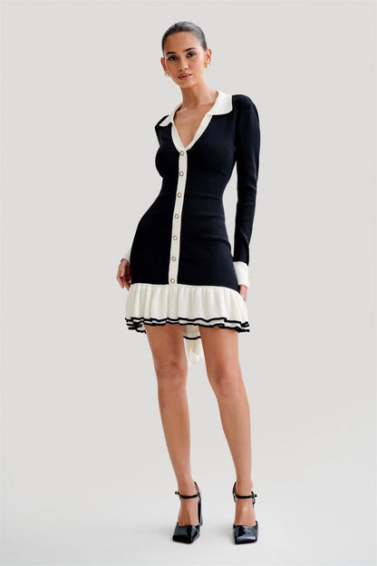 Alexia Contrast Ruffle Bow Mini Knit Dress