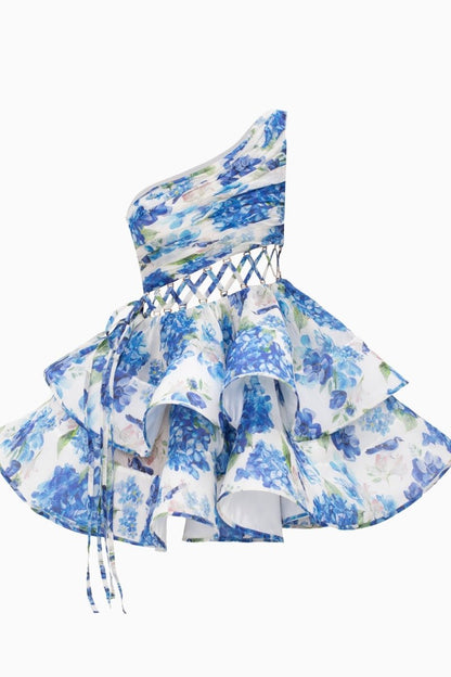 Andrea Floral Printed One-shoulder Mini Chiffon Dress