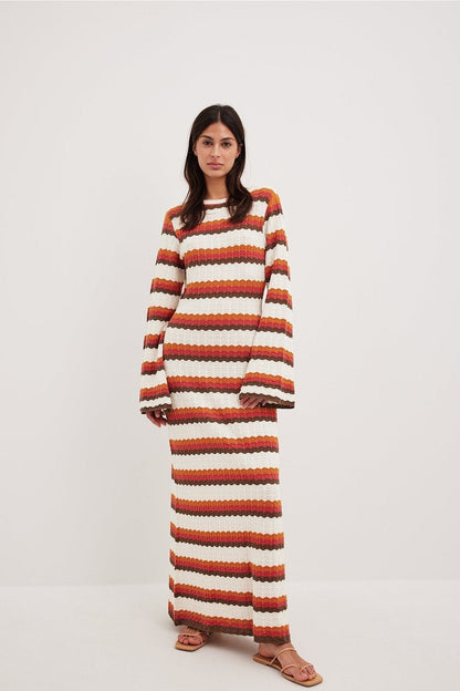 Calista Weaved Zigzag Backless Maxi Knit Dress