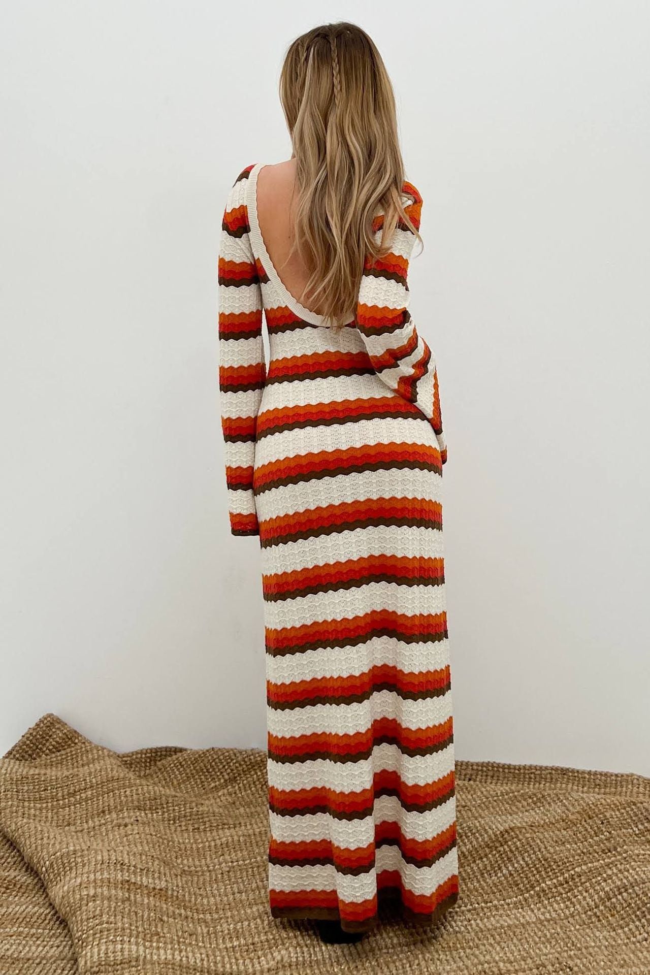 Calista Weaved Zigzag Backless Maxi Knit Dress