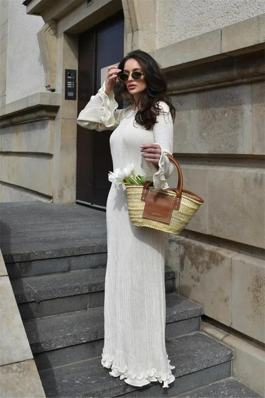 Clara Ruffle Long Sleeve Knit Maxi Dress