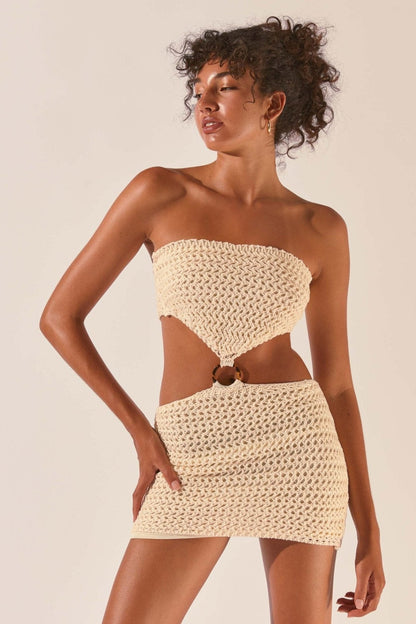 Edna Strapless Cut-out Crochet Mini Dress