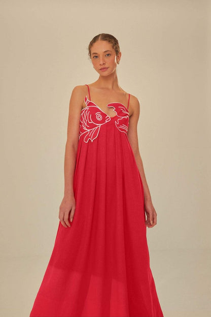 Eileen Goldfish Embroidered Maxi Slip Dress