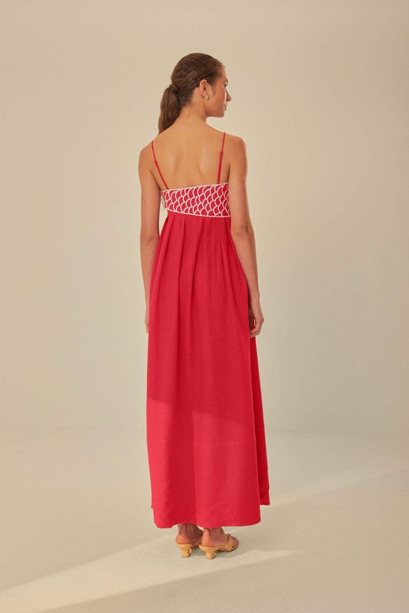 Eileen Goldfish Embroidered Maxi Slip Dress