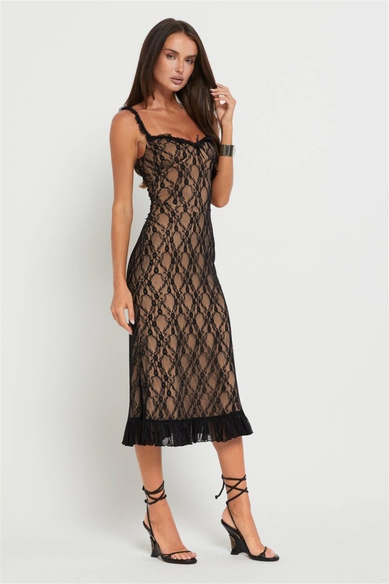 Ina Floral Lace Ruffle Maxi Dress