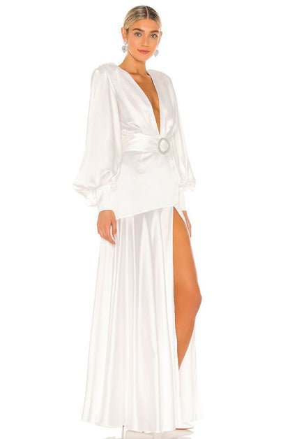 Phoebe V-neck Belted Slit Maxi Dress