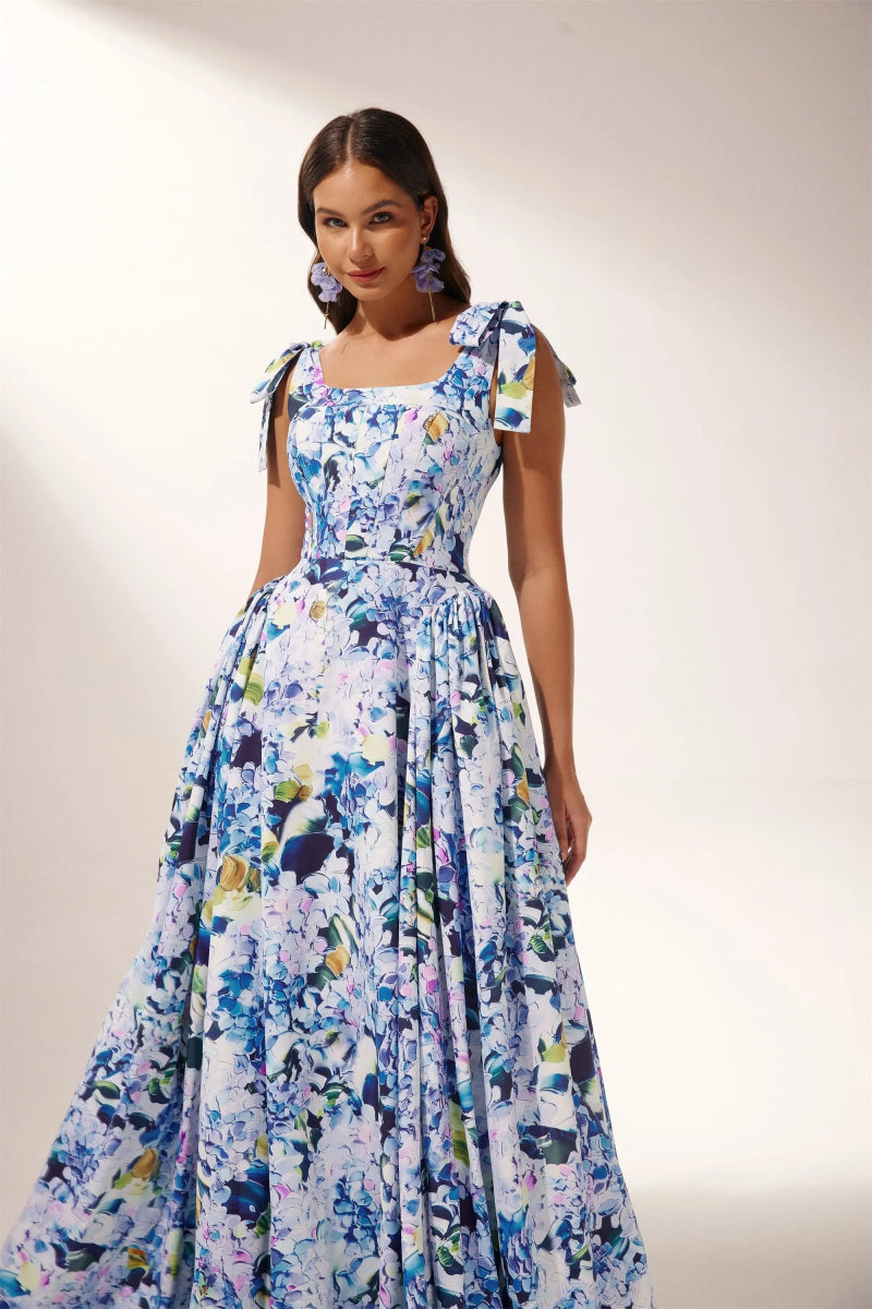 Kacey Hydrangea Printed Strap Maxi Dress