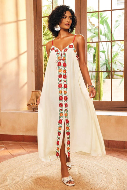 Mila Floral Embroidered V-neck Maxi Slip Dress