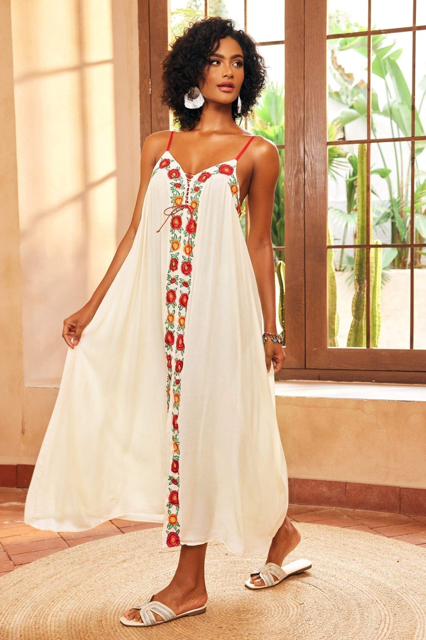 Mila Floral Embroidered V-neck Maxi Slip Dress