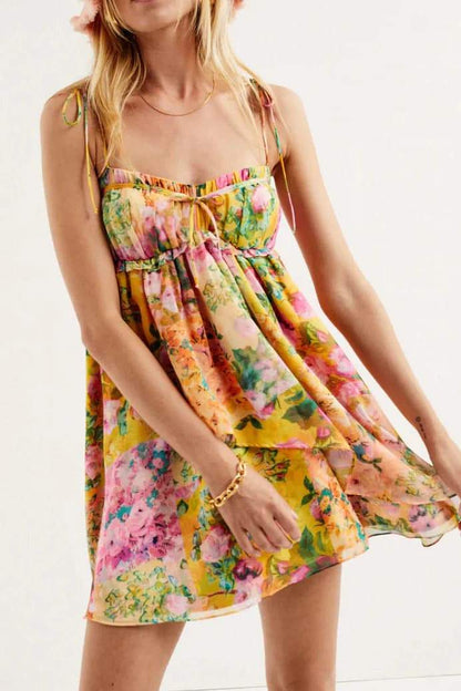 Mona Floral Printed Chiffon Mini Dress