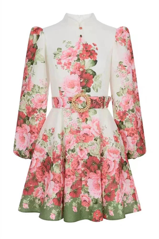 Renata Floral Printed Balloon Sleeves Midi Dress