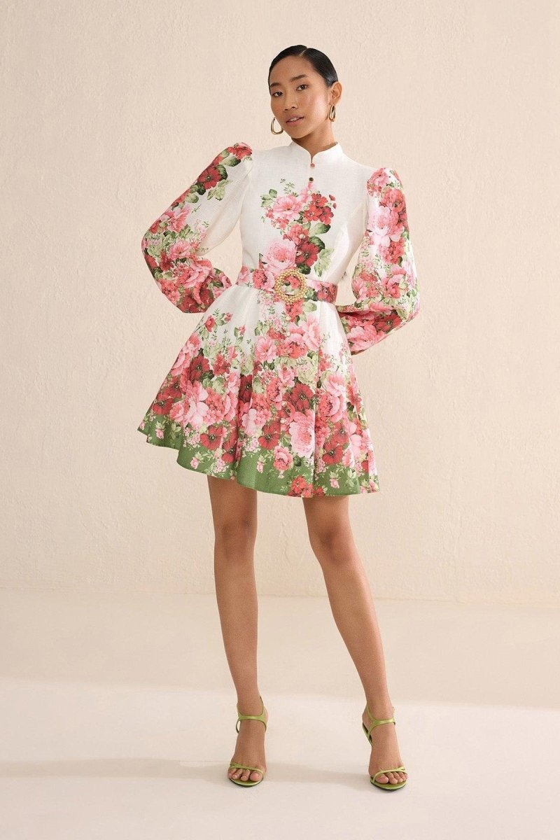 Renata Floral Printed Balloon Sleeves Midi Dress