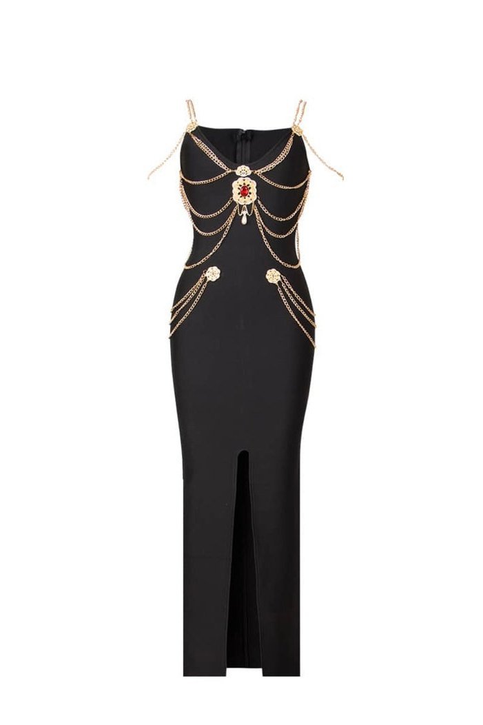 Setlla Metal Embellishment V-neck Midi Dress