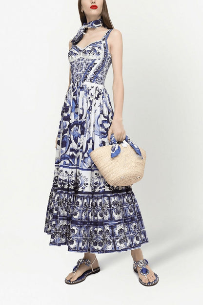 Sibyl Printed Shirred Strap Maxi Dress