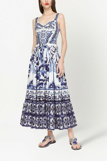 Sibyl Printed Shirred Strap Maxi Dress